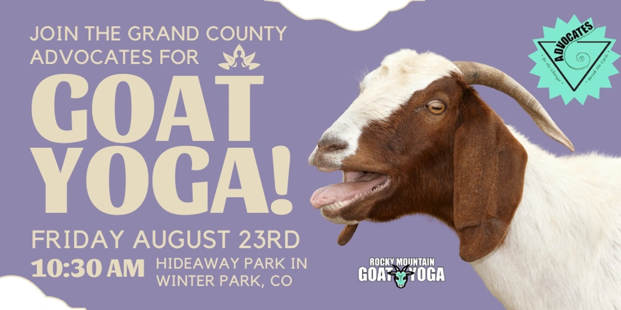 Join Grand County Advocates for Goat Yoga! Friday August 23rd