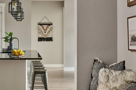 Furnished entry to kitchen in model home